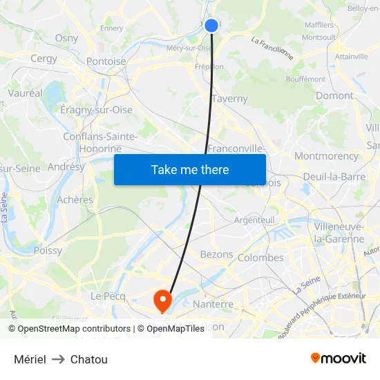 Mériel to Chatou map