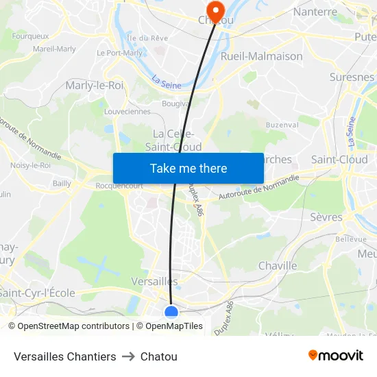 Versailles Chantiers to Chatou map