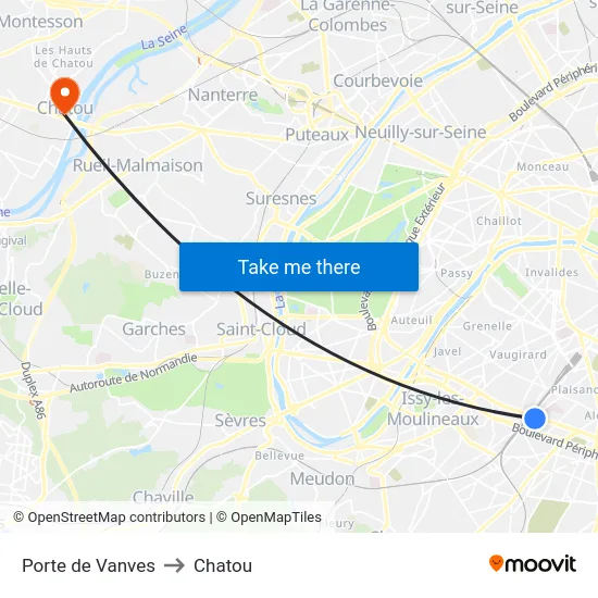 Porte de Vanves to Chatou map