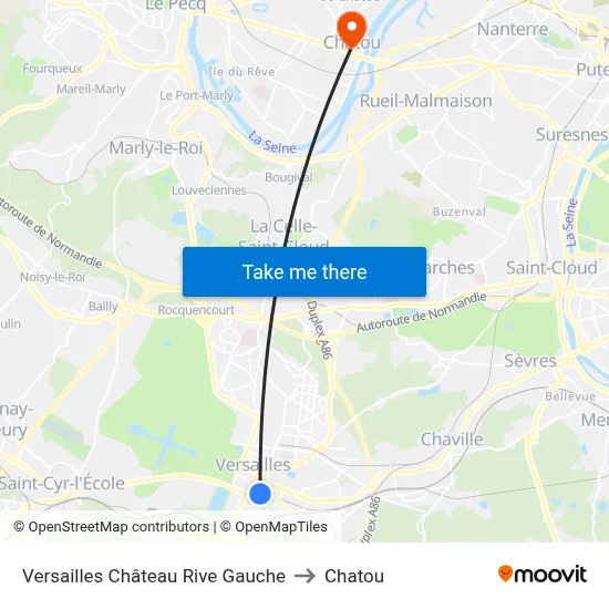 Versailles Château Rive Gauche to Chatou map