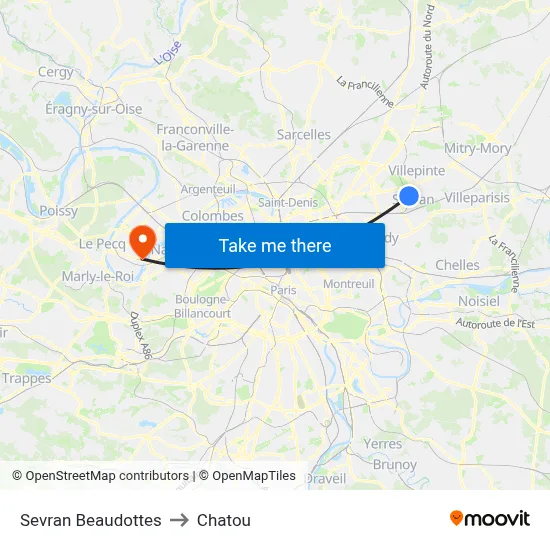 Sevran Beaudottes to Chatou map