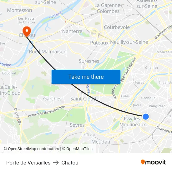 Porte de Versailles to Chatou map