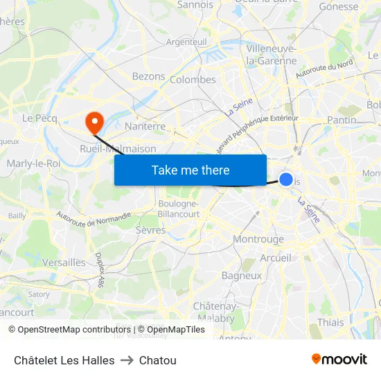 Châtelet Les Halles to Chatou map