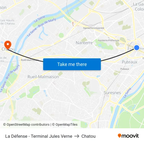 La Défense - Terminal Jules Verne to Chatou map