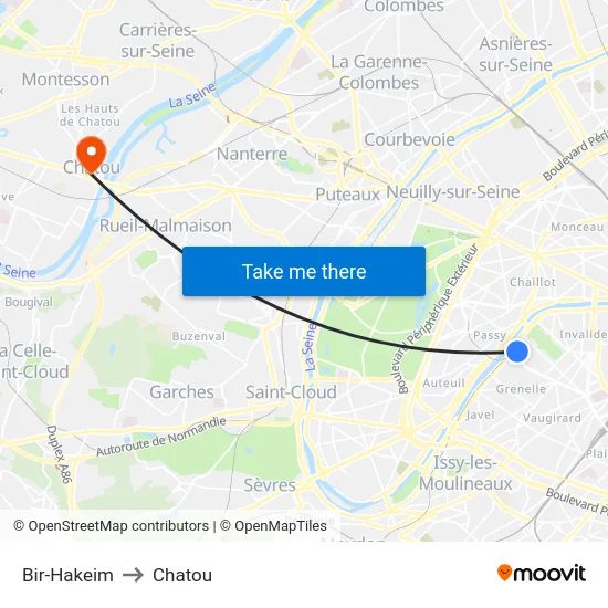 Bir-Hakeim to Chatou map