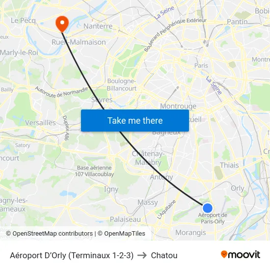 Aéroport D’Orly (Terminaux 1-2-3) to Chatou map