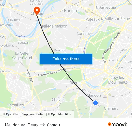 Meudon Val Fleury to Chatou map