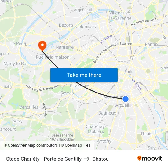 Stade Charléty - Porte de Gentilly to Chatou map