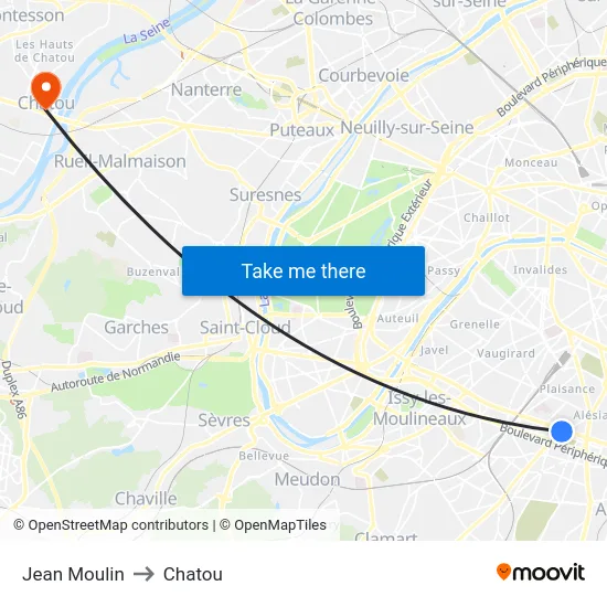 Jean Moulin to Chatou map