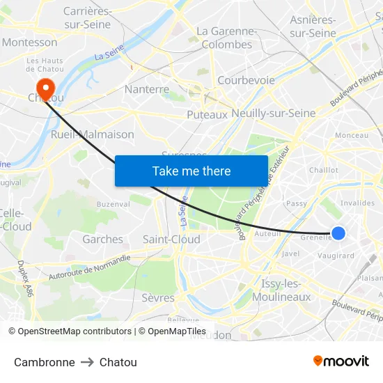 Cambronne to Chatou map