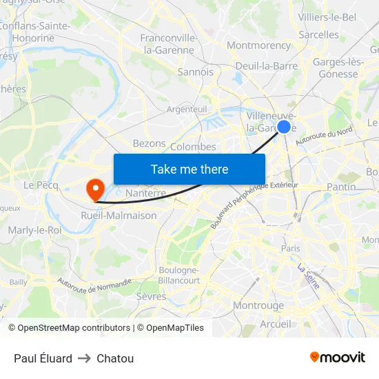 Paul Éluard to Chatou map