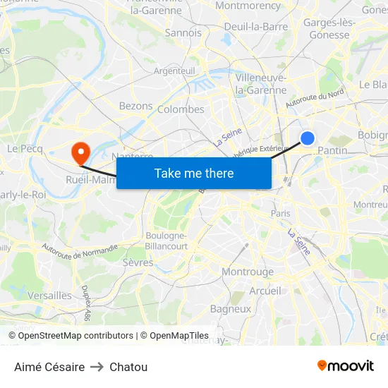 Aimé Césaire to Chatou map