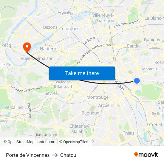 Porte de Vincennes to Chatou map