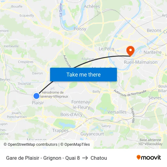 Gare de Plaisir - Grignon - Quai 8 to Chatou map