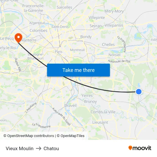 Vieux Moulin to Chatou map