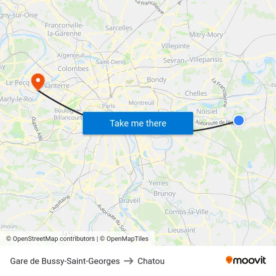 Gare de Bussy-Saint-Georges to Chatou map