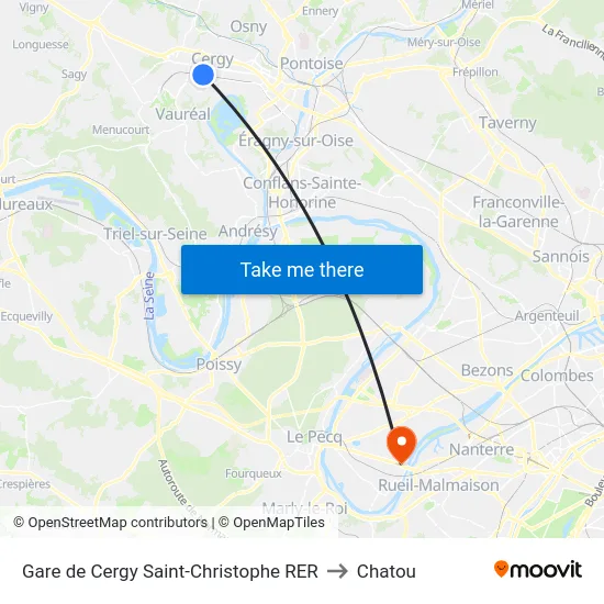 Gare de Cergy Saint-Christophe RER to Chatou map