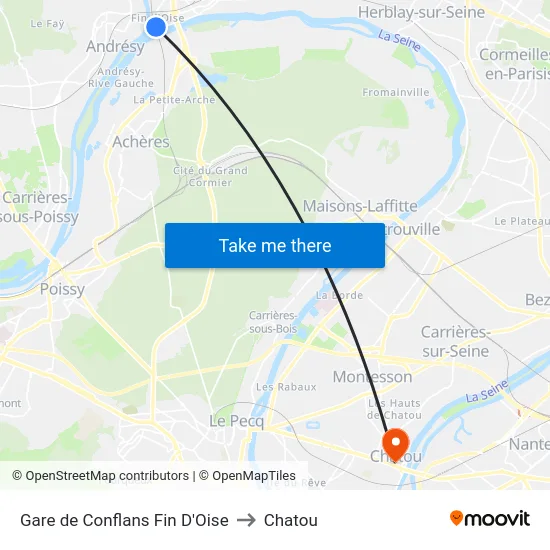 Gare de Conflans Fin D'Oise to Chatou map