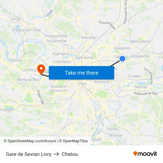 Gare de Sevran Livry to Chatou map