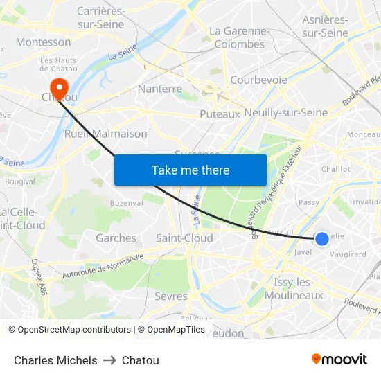 Charles Michels to Chatou map