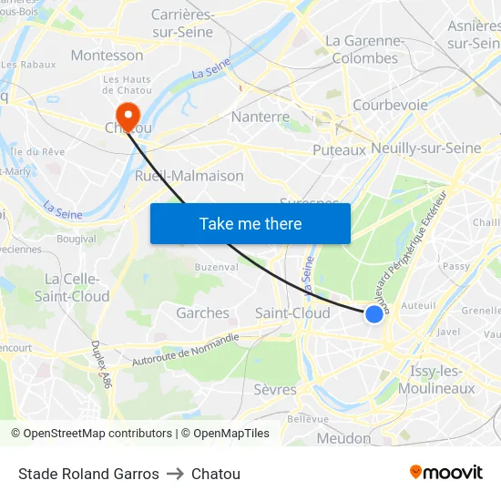 Stade Roland Garros to Chatou map