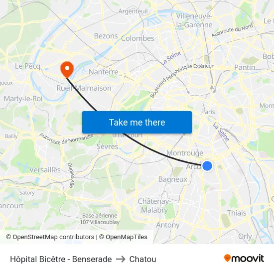 Hôpital Bicêtre - Benserade to Chatou map