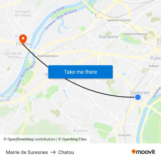 Mairie de Suresnes to Chatou map