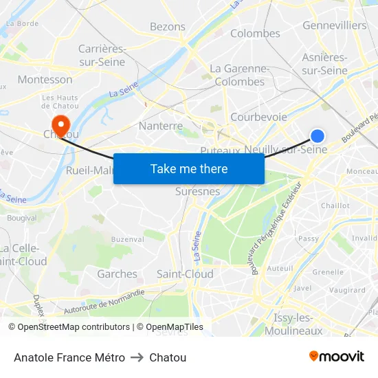 Anatole France Métro to Chatou map