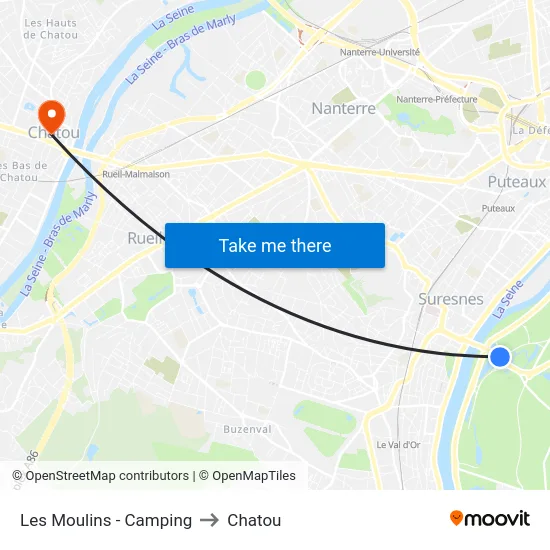 Les Moulins - Camping to Chatou map