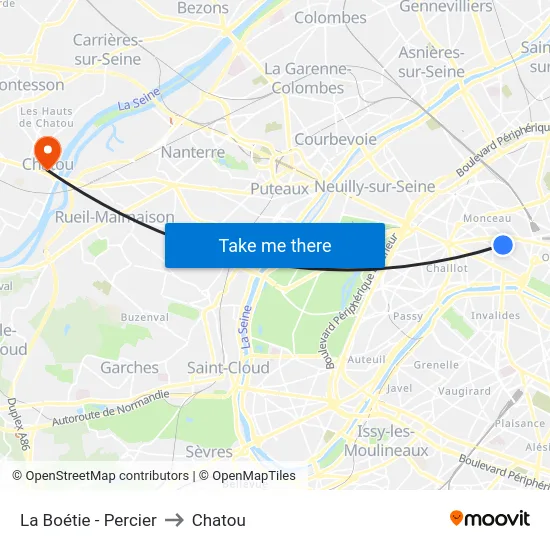 La Boétie - Percier to Chatou map