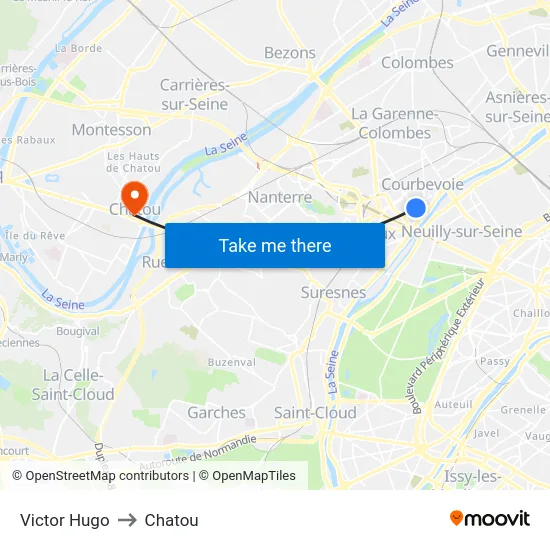 Victor Hugo to Chatou map