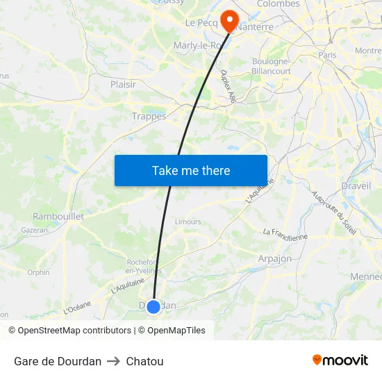 Gare de Dourdan to Chatou map