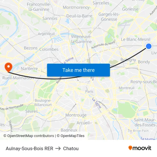 Aulnay-Sous-Bois RER to Chatou map