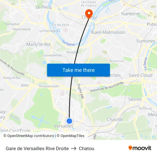 Gare de Versailles Rive Droite to Chatou map