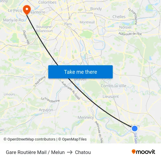 Gare Routière Mail / Melun to Chatou map