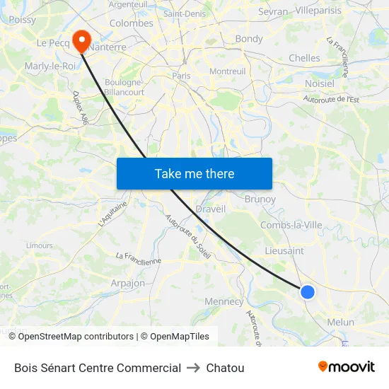 Bois Sénart Centre Commercial to Chatou map