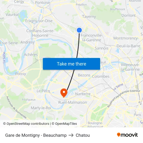 Gare de Montigny - Beauchamp to Chatou map