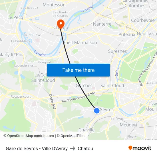 Gare de Sèvres - Ville D'Avray to Chatou map