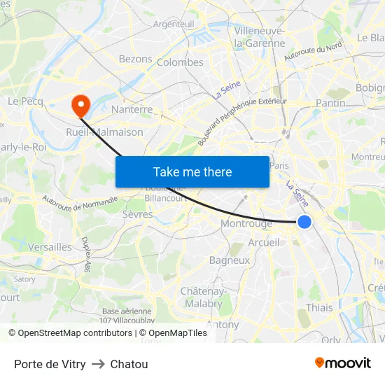 Porte de Vitry to Chatou map