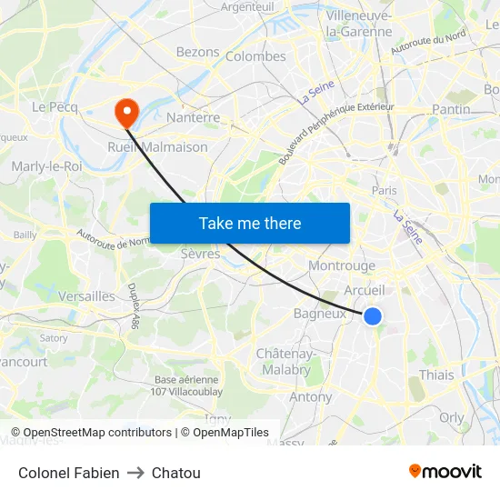 Colonel Fabien to Chatou map
