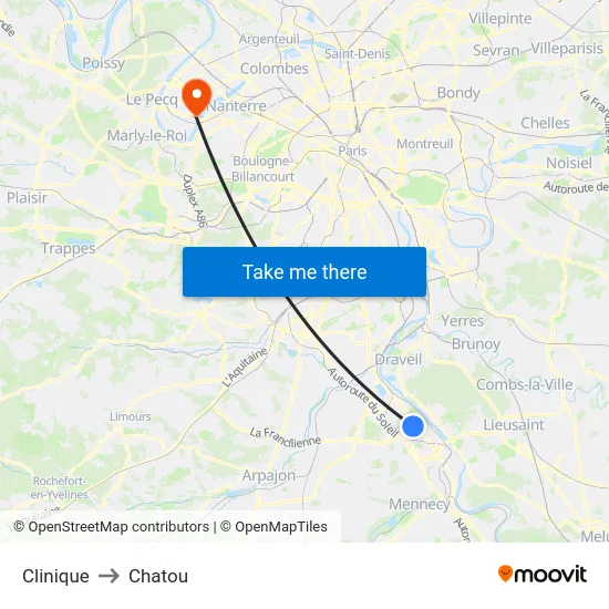 Clinique to Chatou map