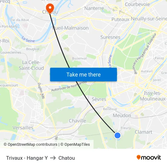 Trivaux - Hangar Y to Chatou map