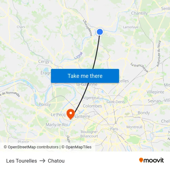 Les Tourelles to Chatou map