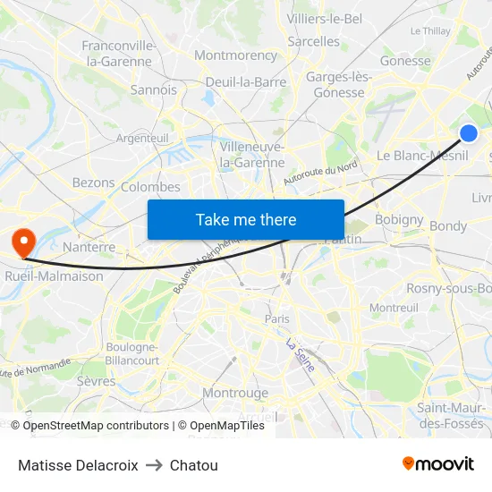 Matisse Delacroix to Chatou map