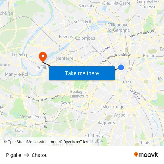 Pigalle to Chatou map