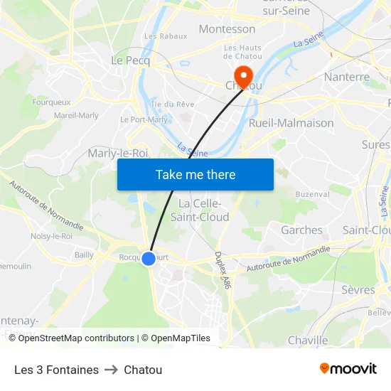 Les 3 Fontaines to Chatou map