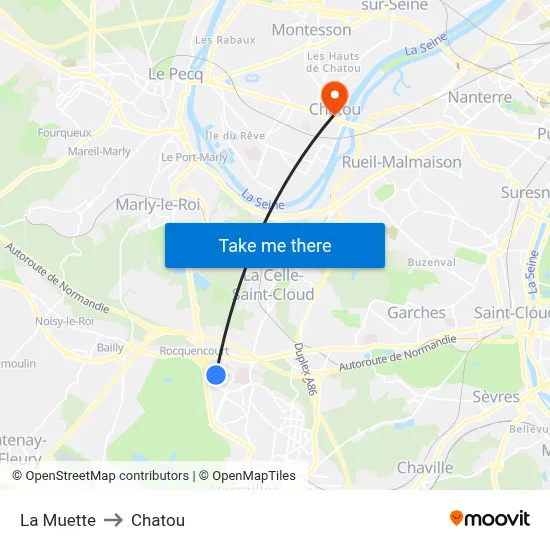 La Muette to Chatou map