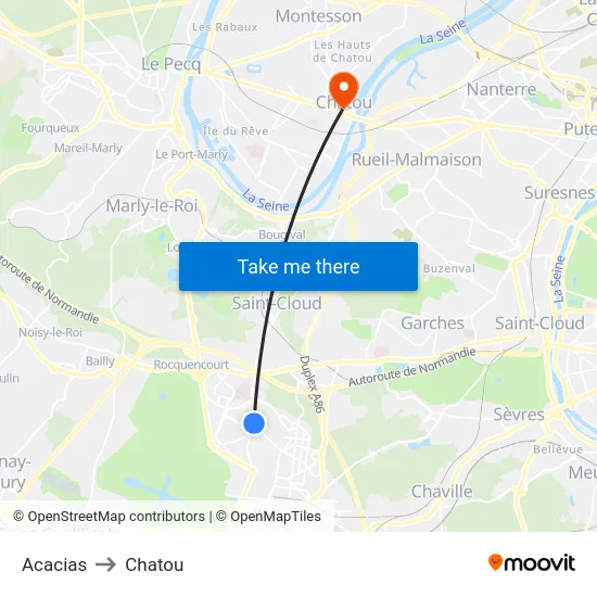Acacias to Chatou map