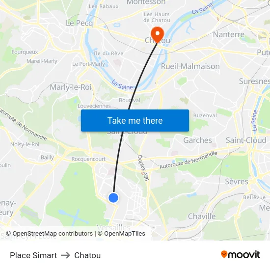 Place Simart to Chatou map