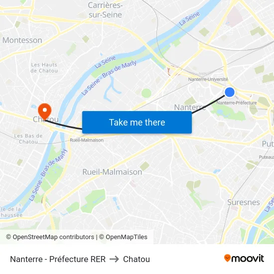 Nanterre - Préfecture RER to Chatou map